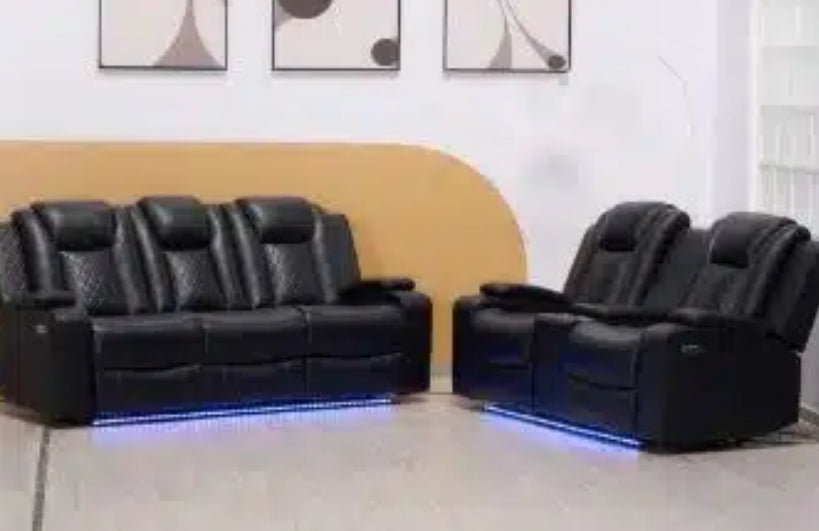 6680 Black Sofa And Loveseat With LED