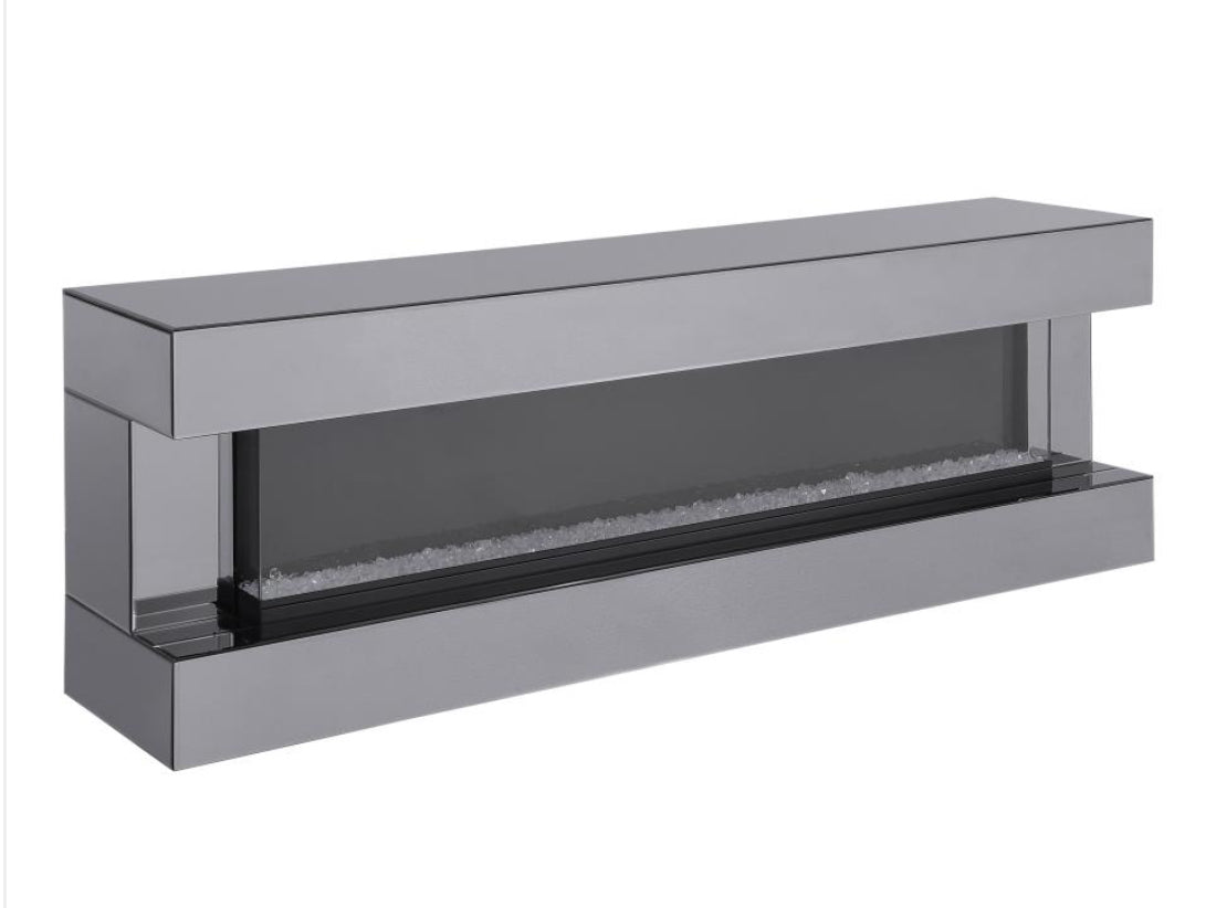 VALLERIE 71-INCH TV STAND WITH VISUAL FLAME BOX GREY MIRROR