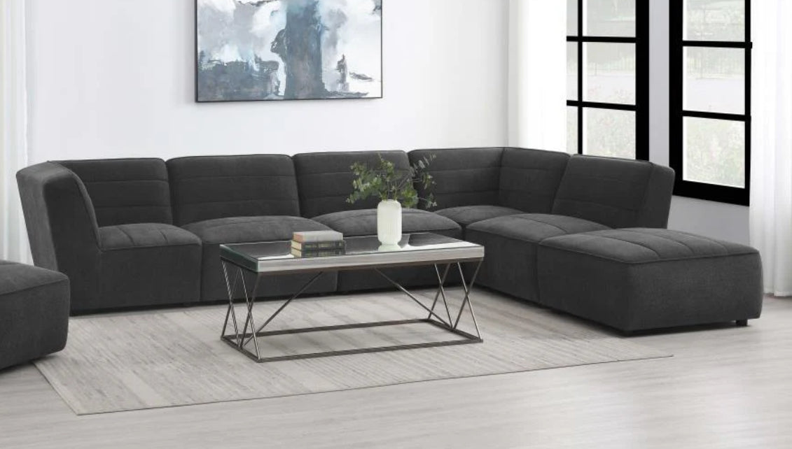 Sunny Upholstered 6-piece Modular Sectional Dark Charcoal