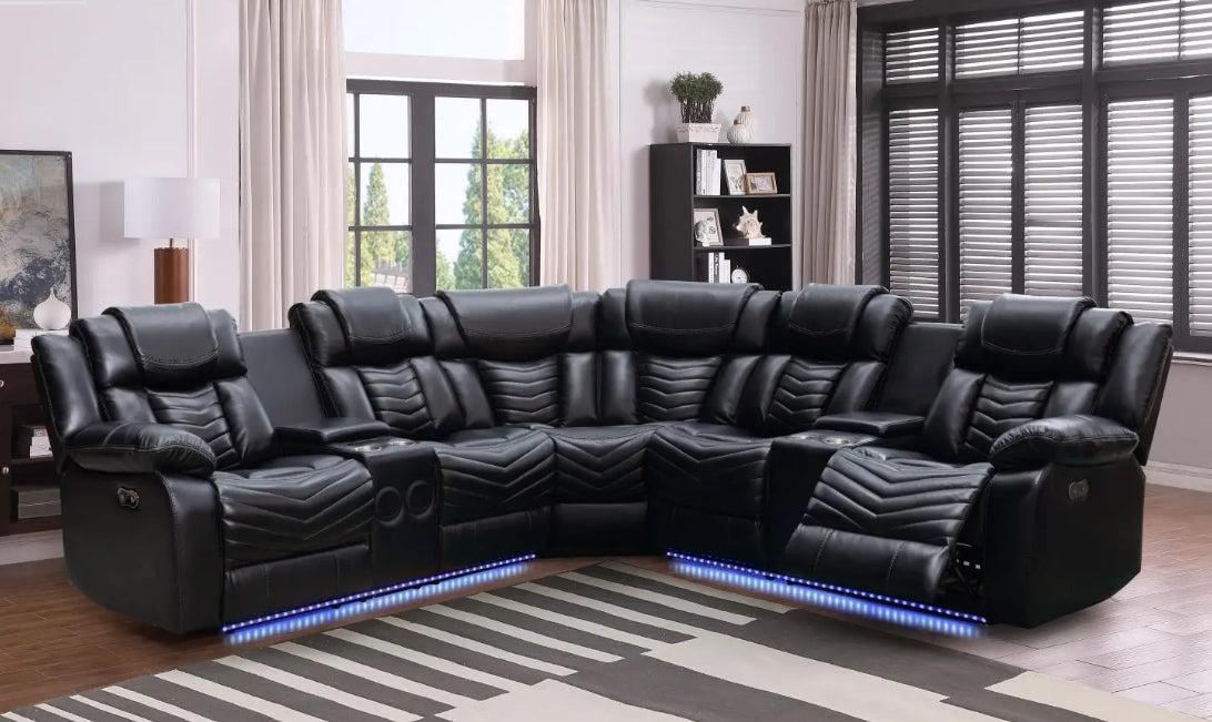 S480 BLACK Sectional Recliner with LED Lights