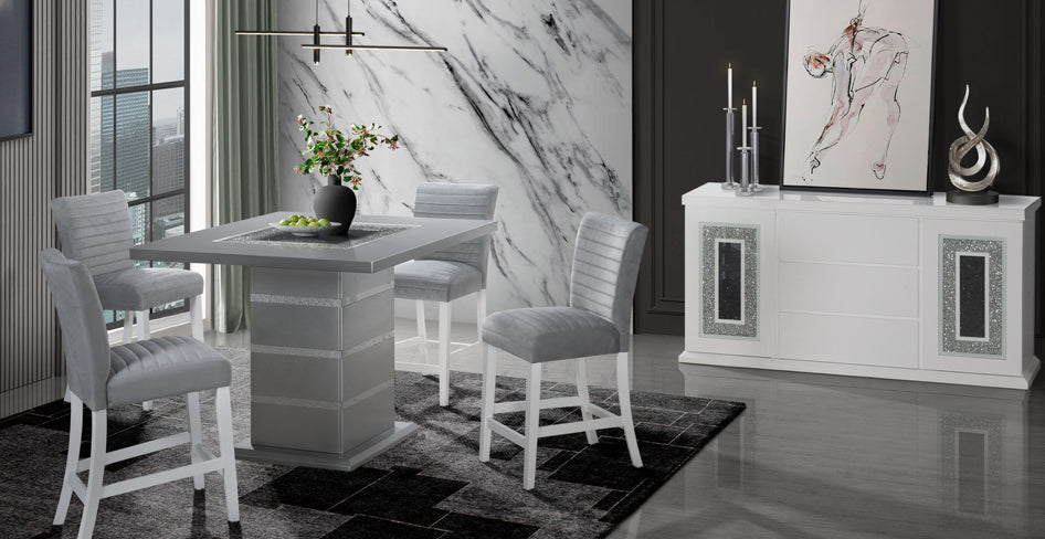 Monaco Silver Square Bar Table + Monaco 03 Bar Stools 5pc Set