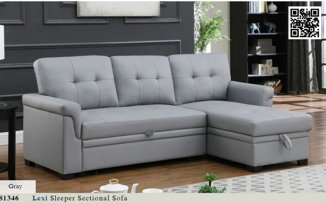 81346
Lexi Gray Leather Modern Reversible Sleeper Sectional Sofa