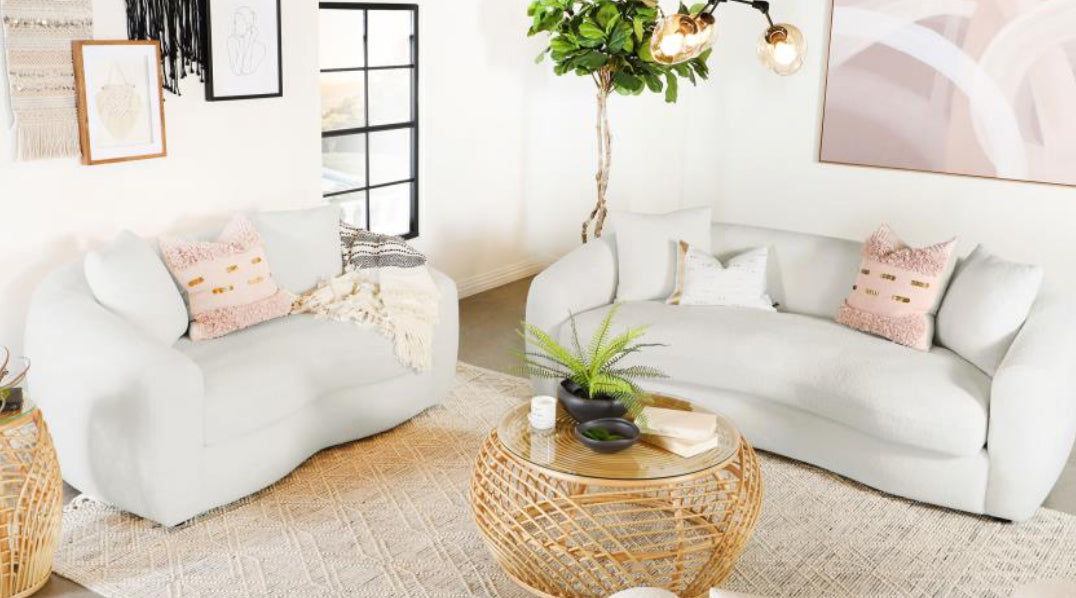 Isabella 2-piece Faux Sheepskin Upholstered Sofa Set Natural