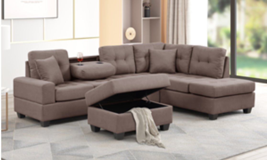 M8168
CRUZ- DARK BROWN Reversible Sectional Sofa w/ Drop-Down Cup