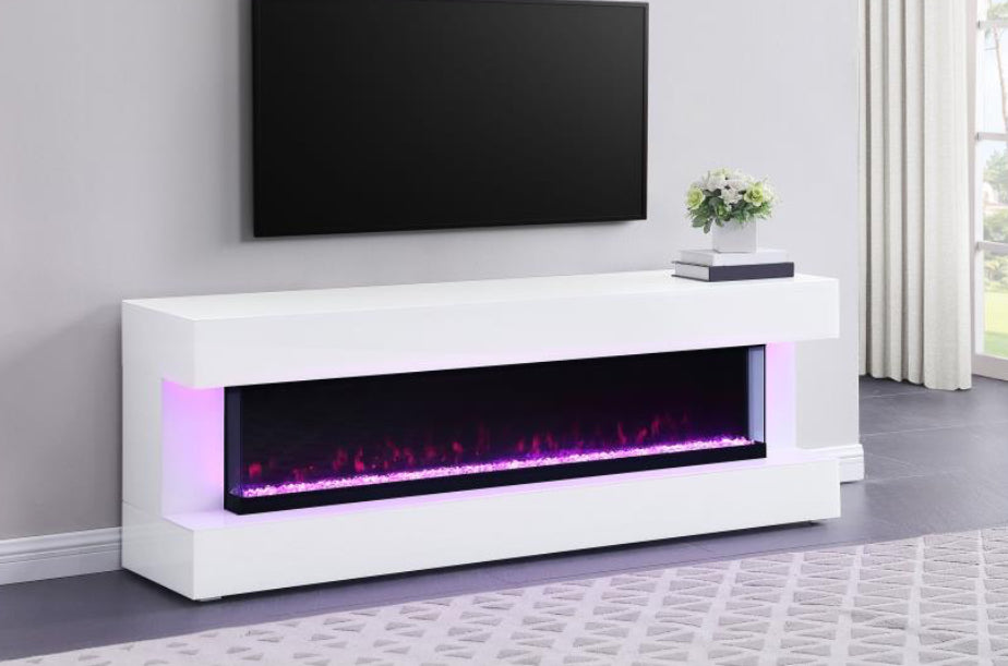 VALLERIE 71-INCH TV STAND WITH VISUAL FLAME BOX WHITE