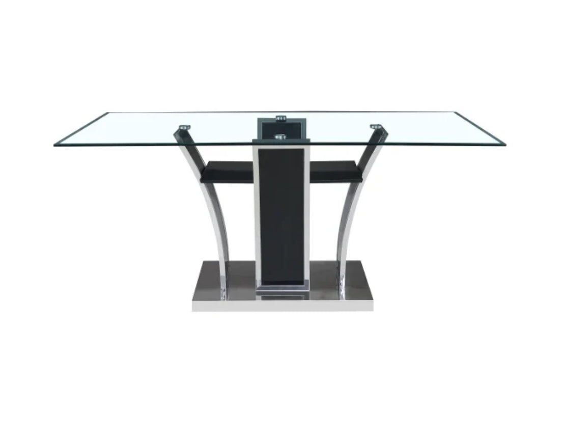 Fatima Dining Glass Table Set - 5 Piece Set - Gray chrome finish