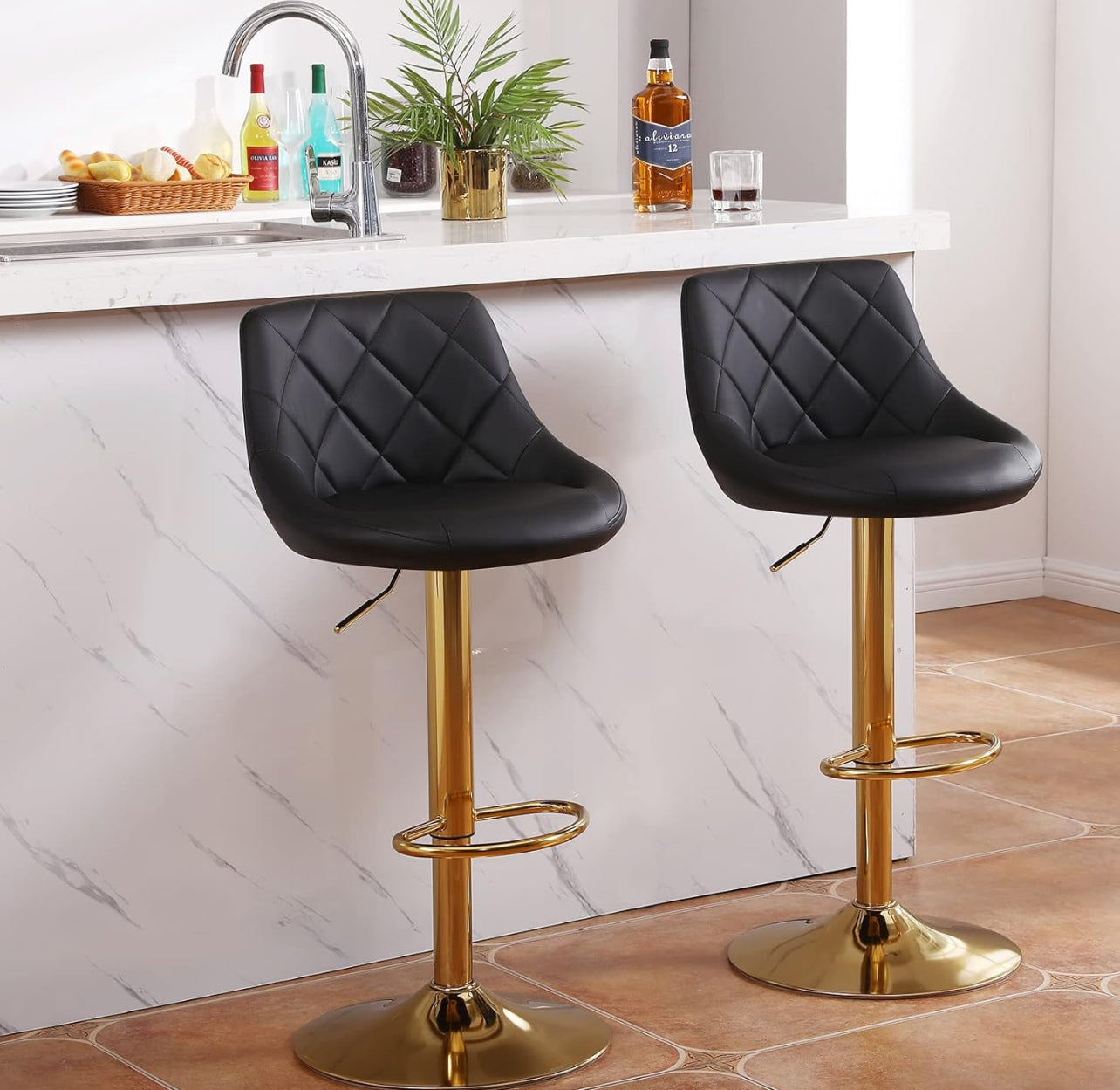 Black & Gold Diamond Barstool Set Of 2