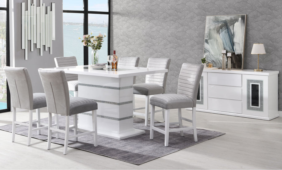 Monaco White Rectangular Bar Table + Monaco 03 Bar Stools 5pc Set