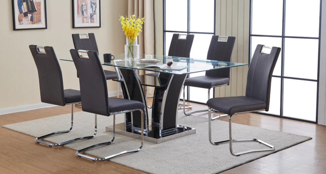 Fatima Dining Glass Table Set - 5 Piece Set - Gray chrome finish
