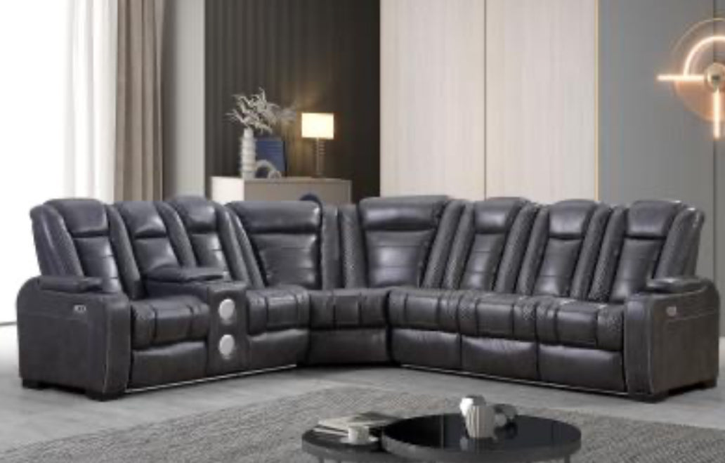 L469 - ZACHARY WHITE/ GRAY/BLACK with LED lights and speakers Sectional
