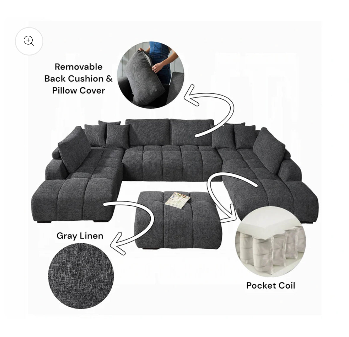 Amary 3 piece Upholstered linen sectional Sofa