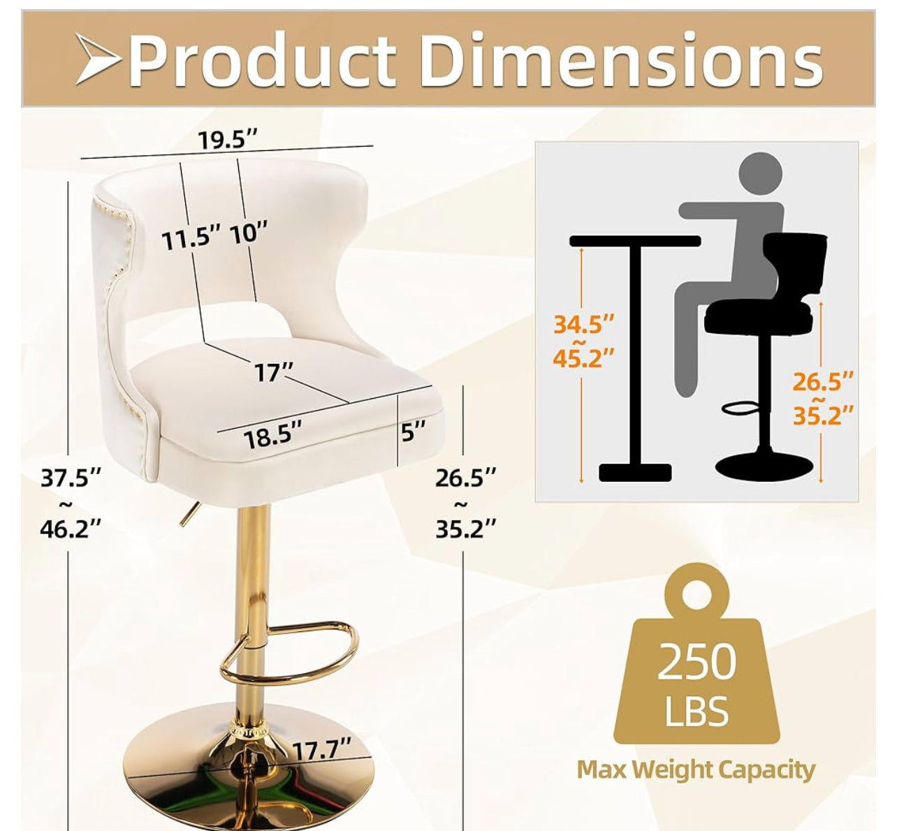 Beige and Gold Barstool set of 2