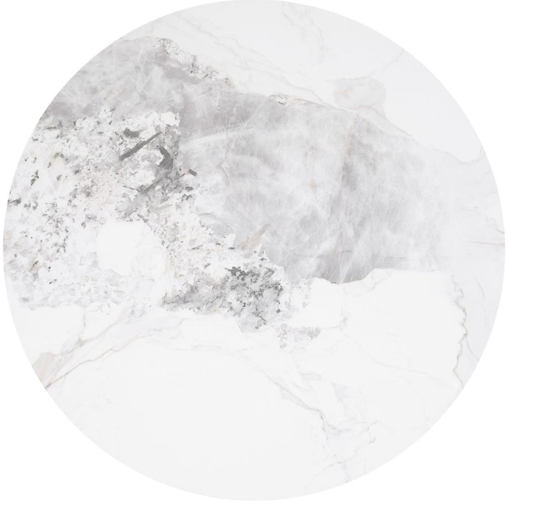 ROWENA ROUND SINTERED STONE COFFEE TABLE WHITE FAUX MARBLE