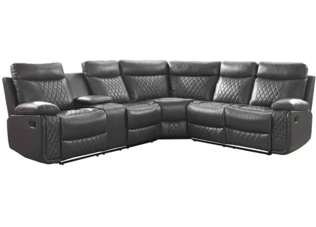Maeko - Sectional Sofa Recliner - Dark Gray Faux leather charcoal