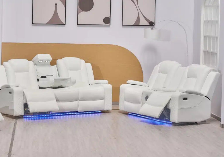 6680 White Sofa and Loveseat with LED Lights