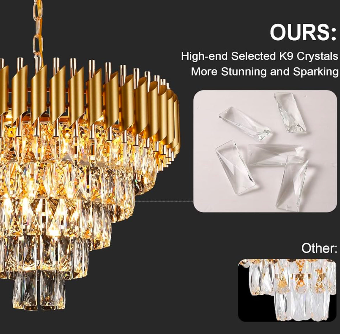 Modern Crystal Chandelier Gold, 24" Round Chandeliers for Dining Room K9 5