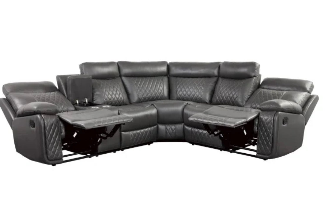 Maeko - Sectional Sofa Recliner - Dark Gray Faux leather charcoal