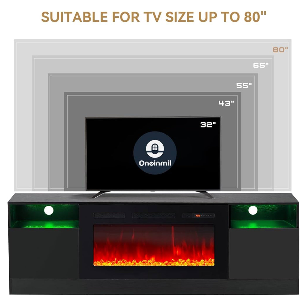 Lala Black TV Stand With Fireplace 70”