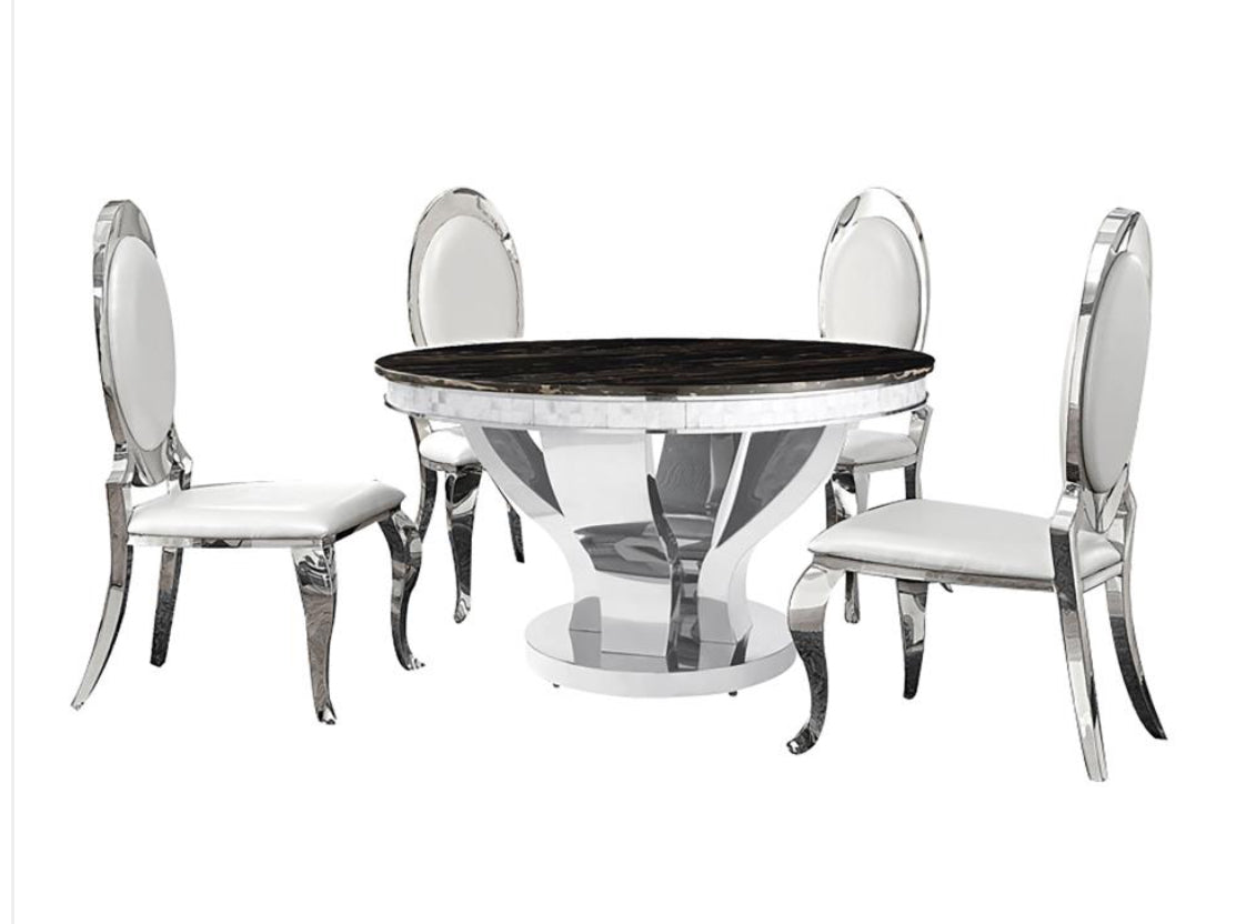 ANCHORAGE 5-PIECE ROUND STAINLESS STEEL DINING SET CHROME