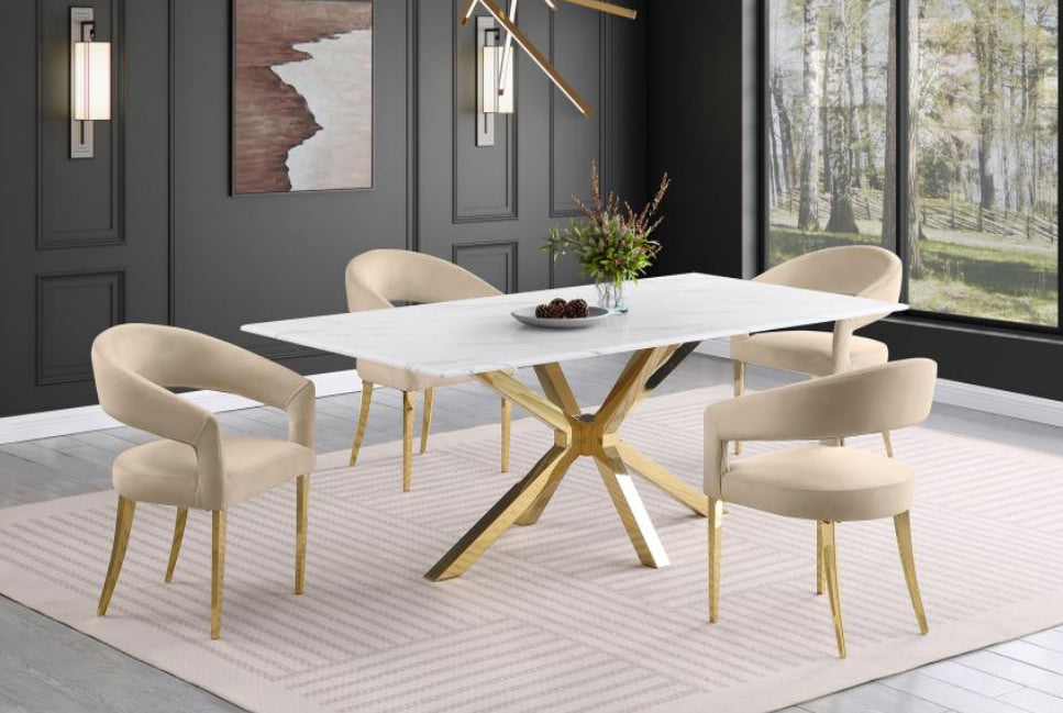 VENERA 5pc Set RECTANGULAR 79-INCH FAUX MARBLE DINING TABLE WHITE
