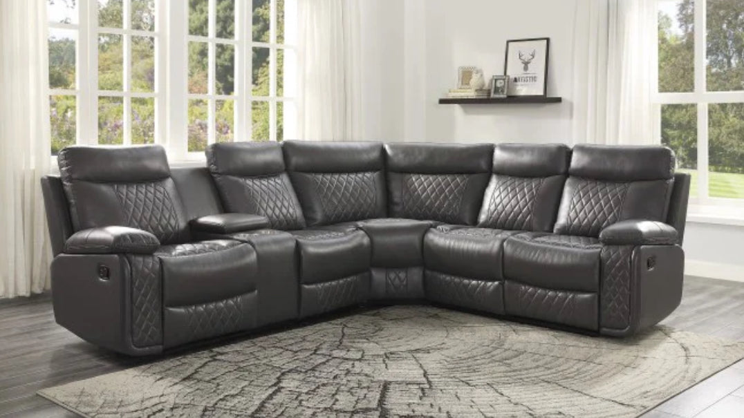 Maeko - Sectional Sofa Recliner - Dark Gray Faux leather charcoal