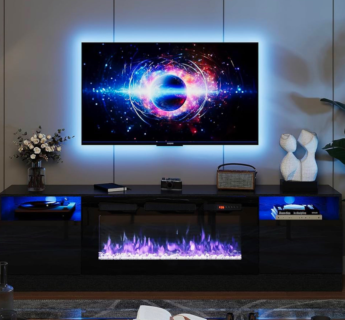 Lala Black TV Stand With Fireplace 70”