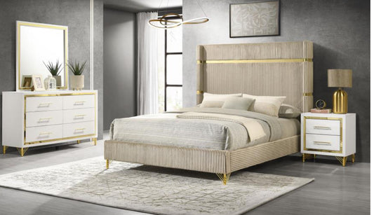 Cia 4-piece Bedroom Set with Upholstered Wingback Panel Bed Beige