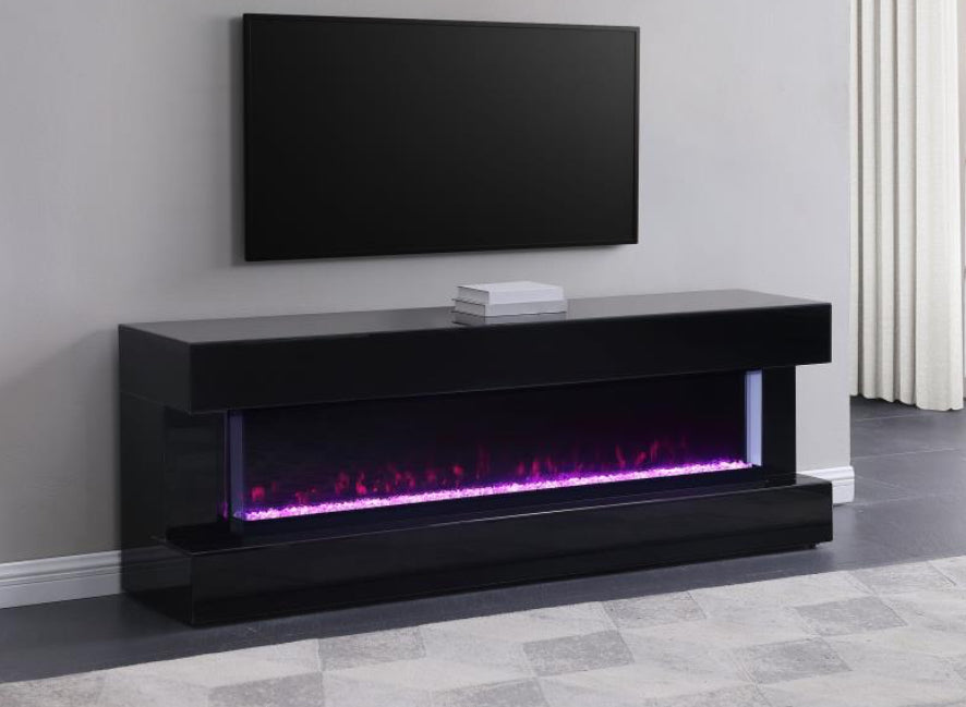 VALLERIE 71-INCH TV STAND WITH VISUAL FLAME BOX BLACK