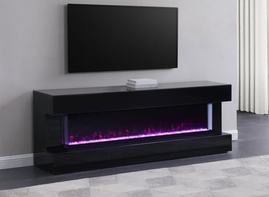 VALLERIE 71-INCH TV STAND WITH VISUAL FLAME BOX BLACK