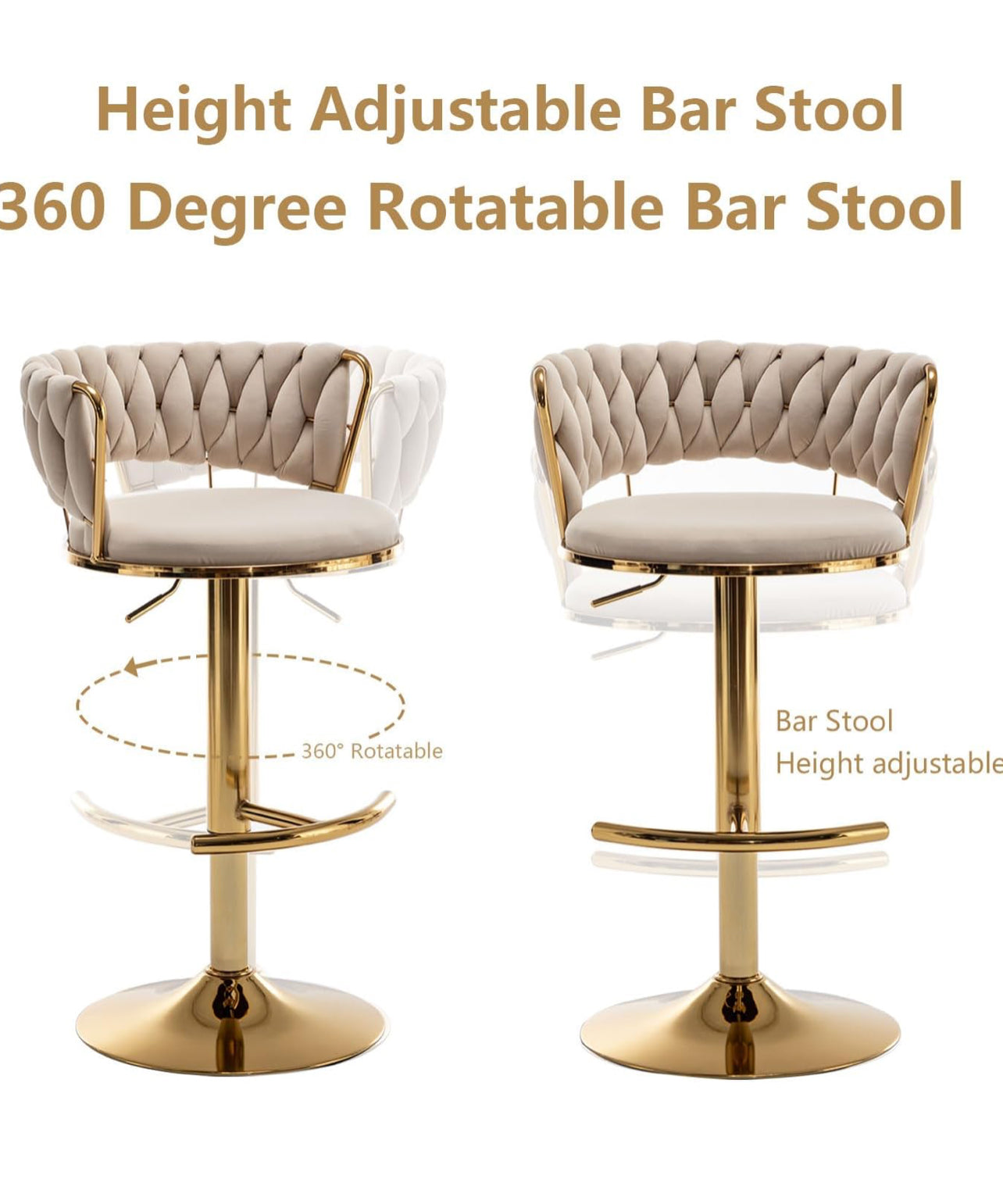 Velvet Bar Stools Set of 2, Counter Height Bar Stools with Low Back