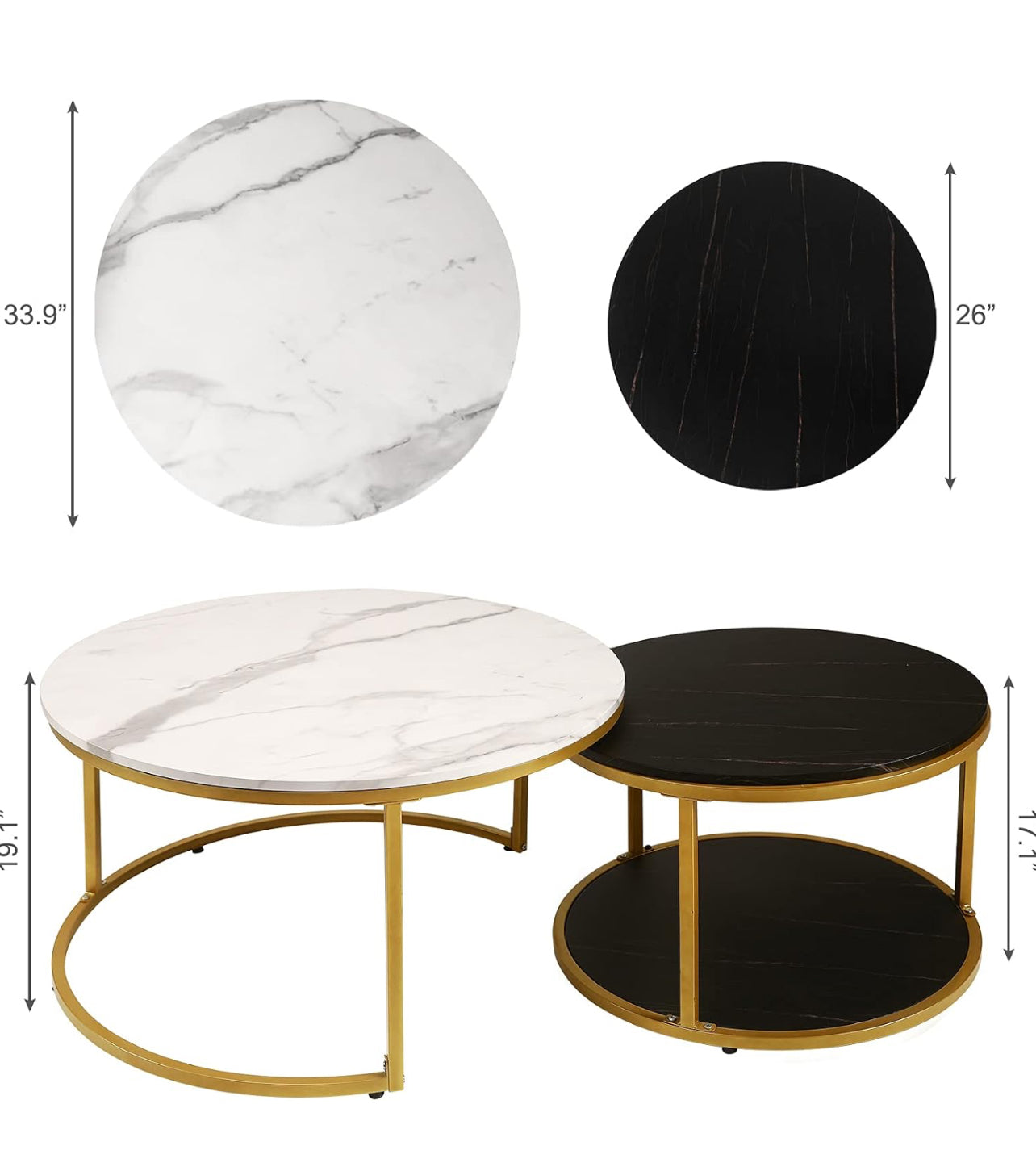 Black & White Gold Nesting Coffee Table