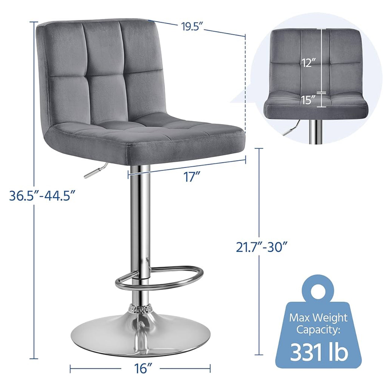 Velvet Gray Barstools Set Of 2