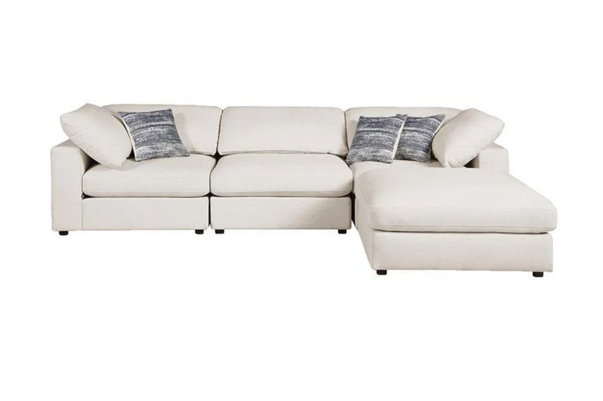 Serene - 4 Piece Sectional Set (1 Armless Chair, 2 Corners And 1 Ottoman) - Beige