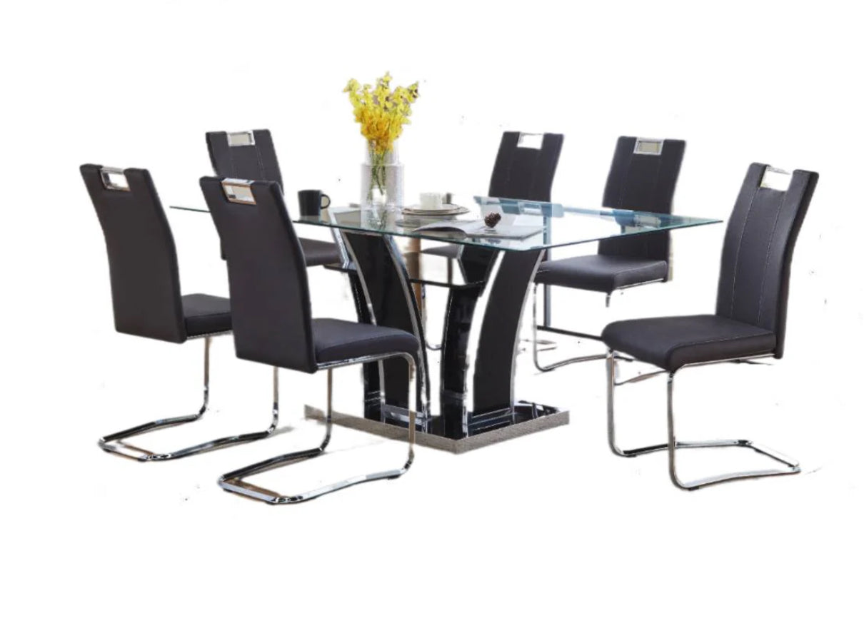 Fatima Dining Glass Table Set - 5 Piece Set - Gray chrome finish