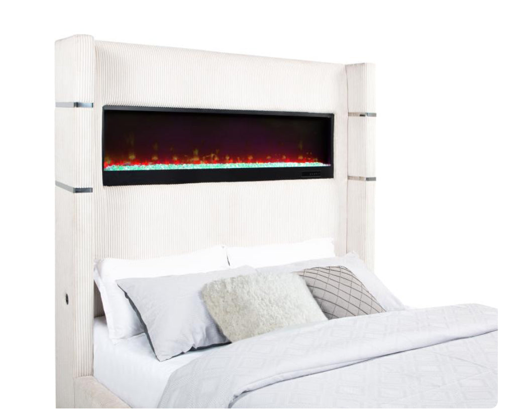 TISDALL UPHOLSTERED QUEEN/KING FLAME VISUALIZER BED CREAM