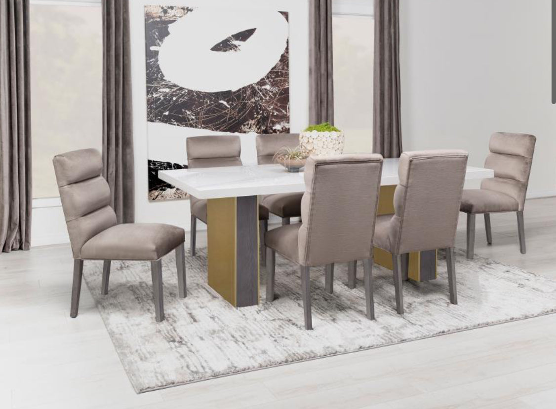 CARLA 5pc Set 80-INCH CULTURED CARRARA MARBLE TOP DINING TABLE WHITE
