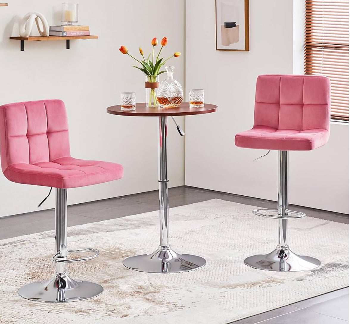 Velvet Pink Barstools Square Set Of 2