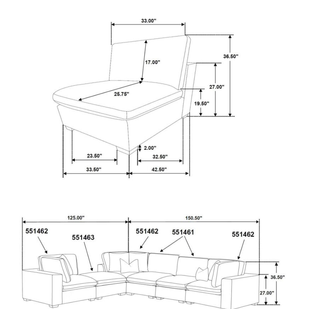 LAKEVIEW 6-PIECE UPHOLSTERED MODULAR SECTIONAL CHOCOLATE