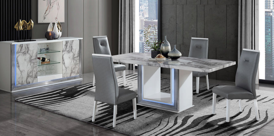 Ylime White Marble Dining Set 5pc Dining Set