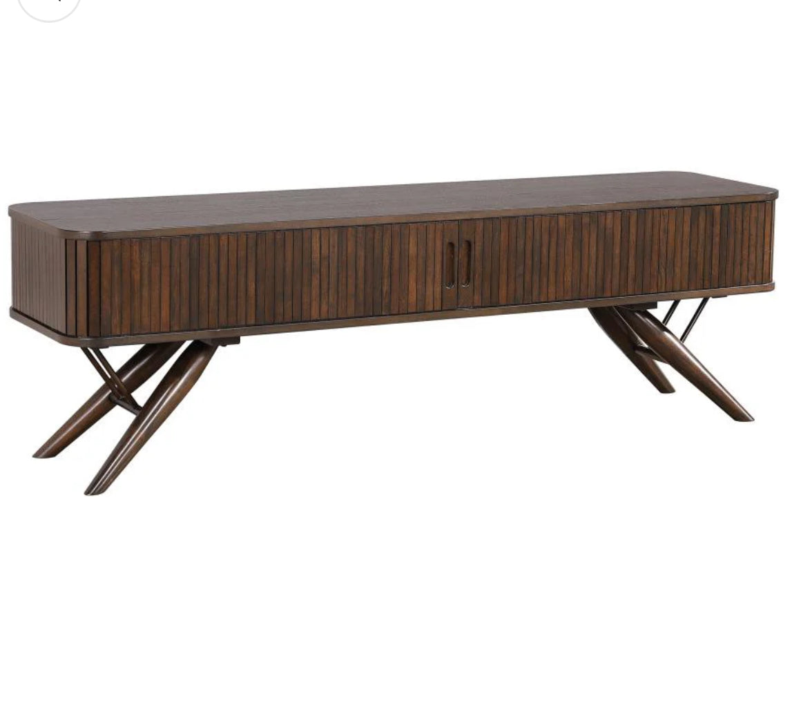 Valna Wood 71" TV Stand with Sliding Doors Walnut