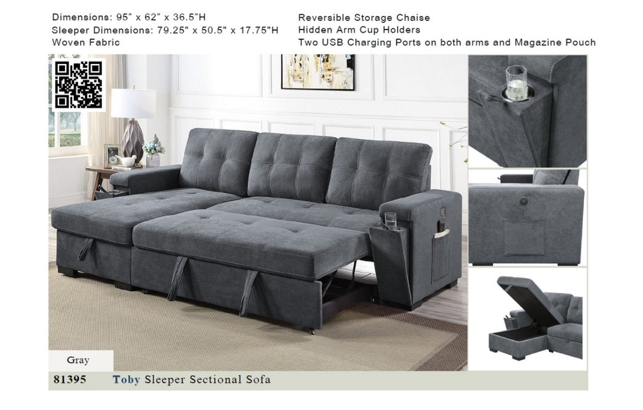 Toby Gray Sleeper Sectional 81395
