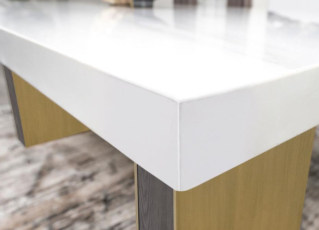 CARLA 5pc Set 80-INCH CULTURED CARRARA MARBLE TOP DINING TABLE WHITE