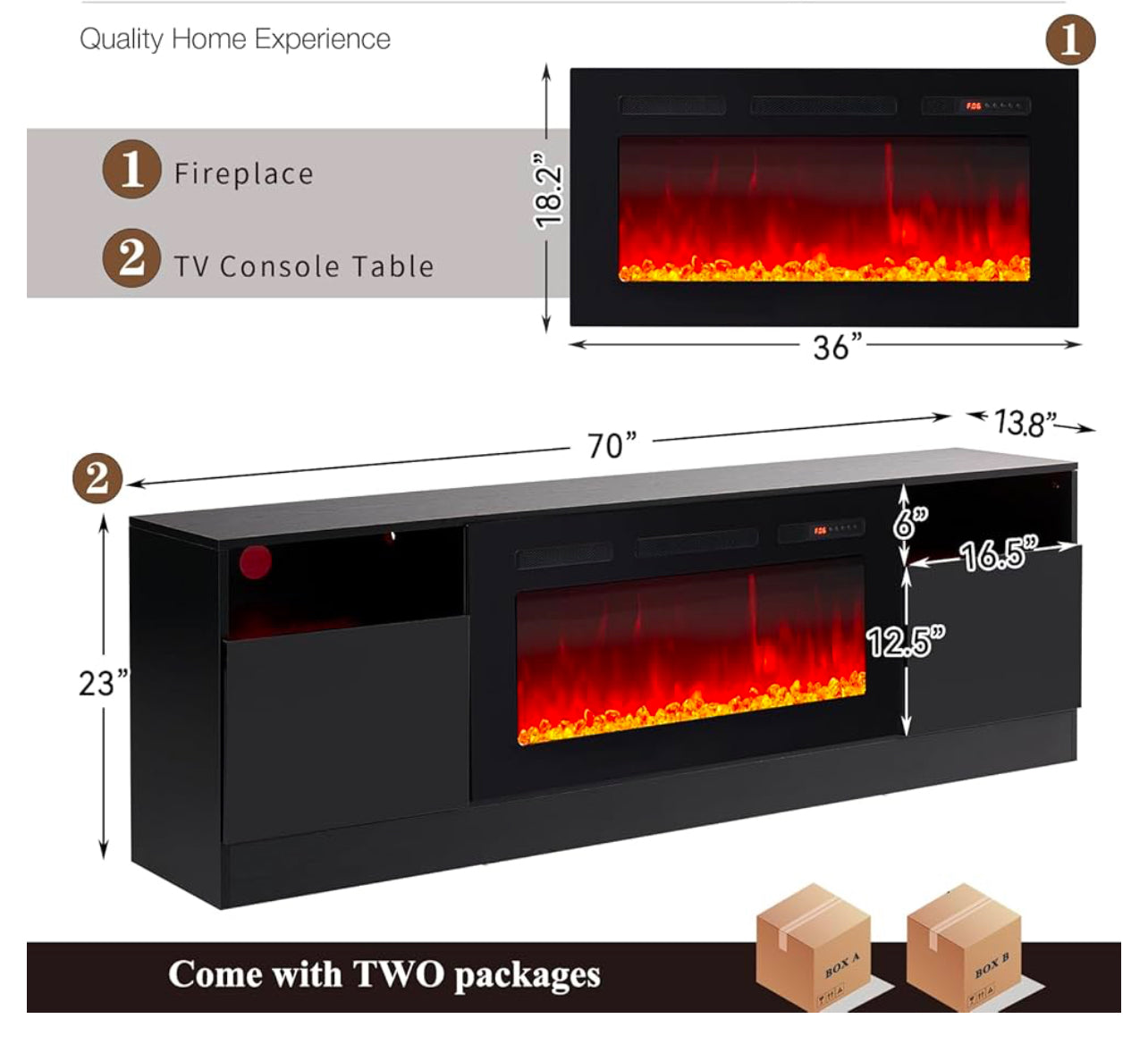 Lala Black TV Stand With Fireplace 70”