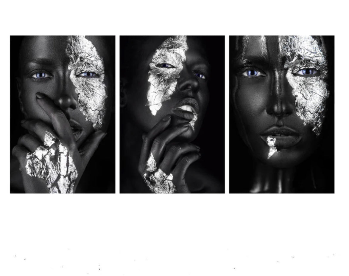 Silver ladys 3pcs tempered glass wall art