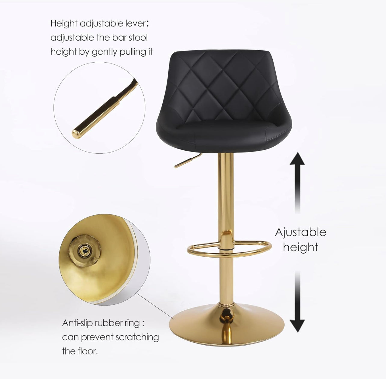 Black & Gold Diamond Barstool Set Of 2