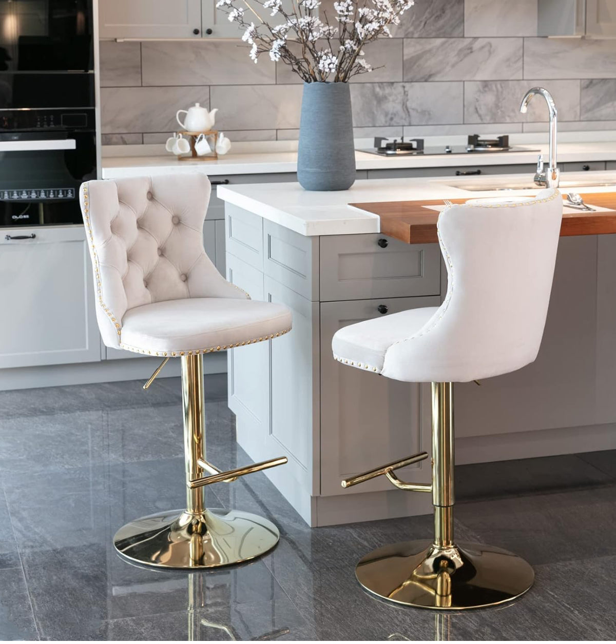 Beige Gold Barstool Set Of 2