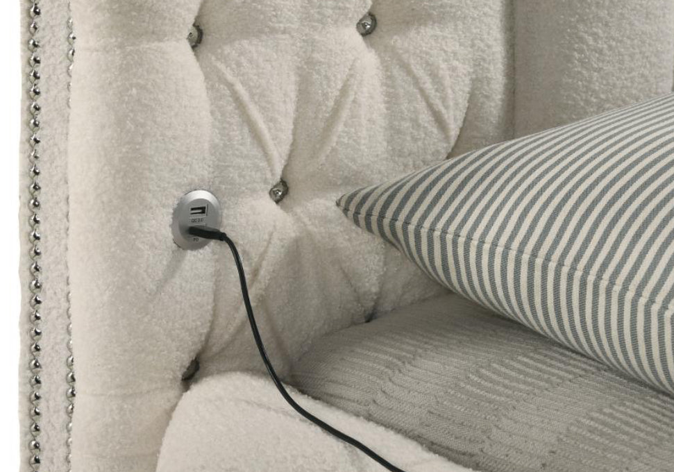 SONYA UPHOLSTERED EASTERN KING/ QUEEN ROUND STORAGE BED IVORY