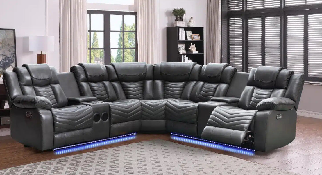 6850 GREY Sectional Recliner with LED Lights