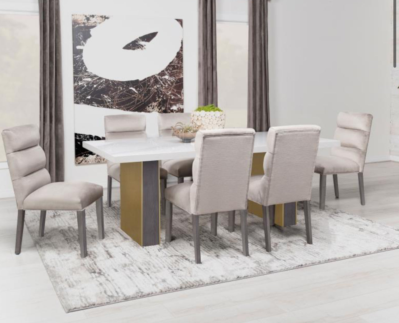 CARLA 5pc Set 80-INCH CULTURED CARRARA MARBLE TOP DINING TABLE WHITE