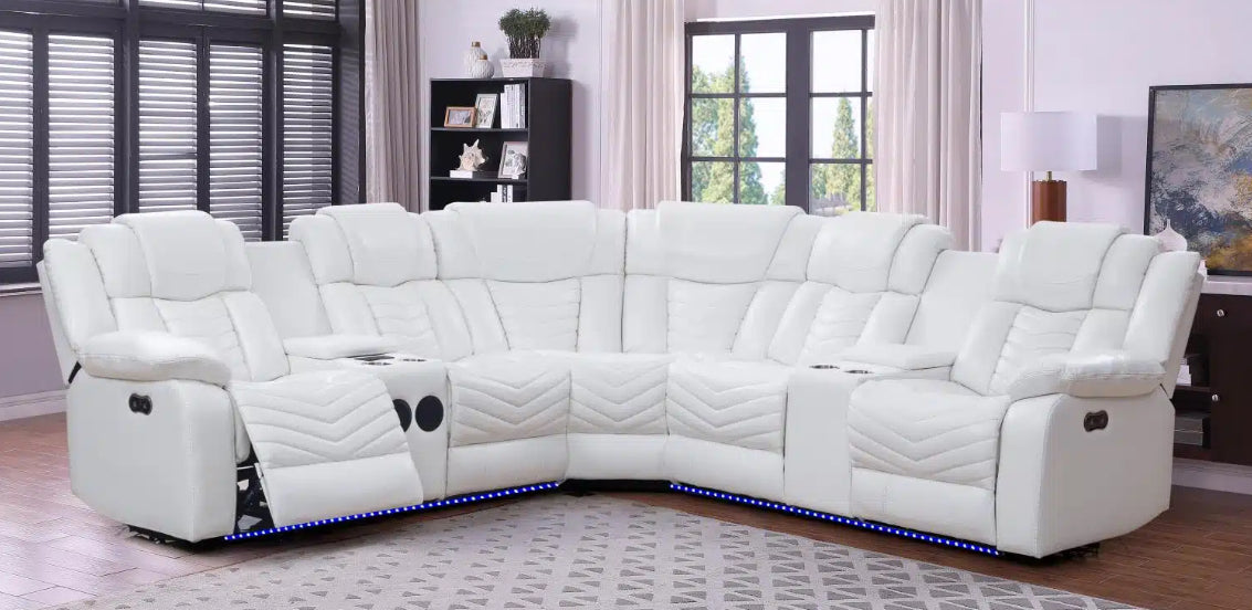 6850 White Recliner Sectional